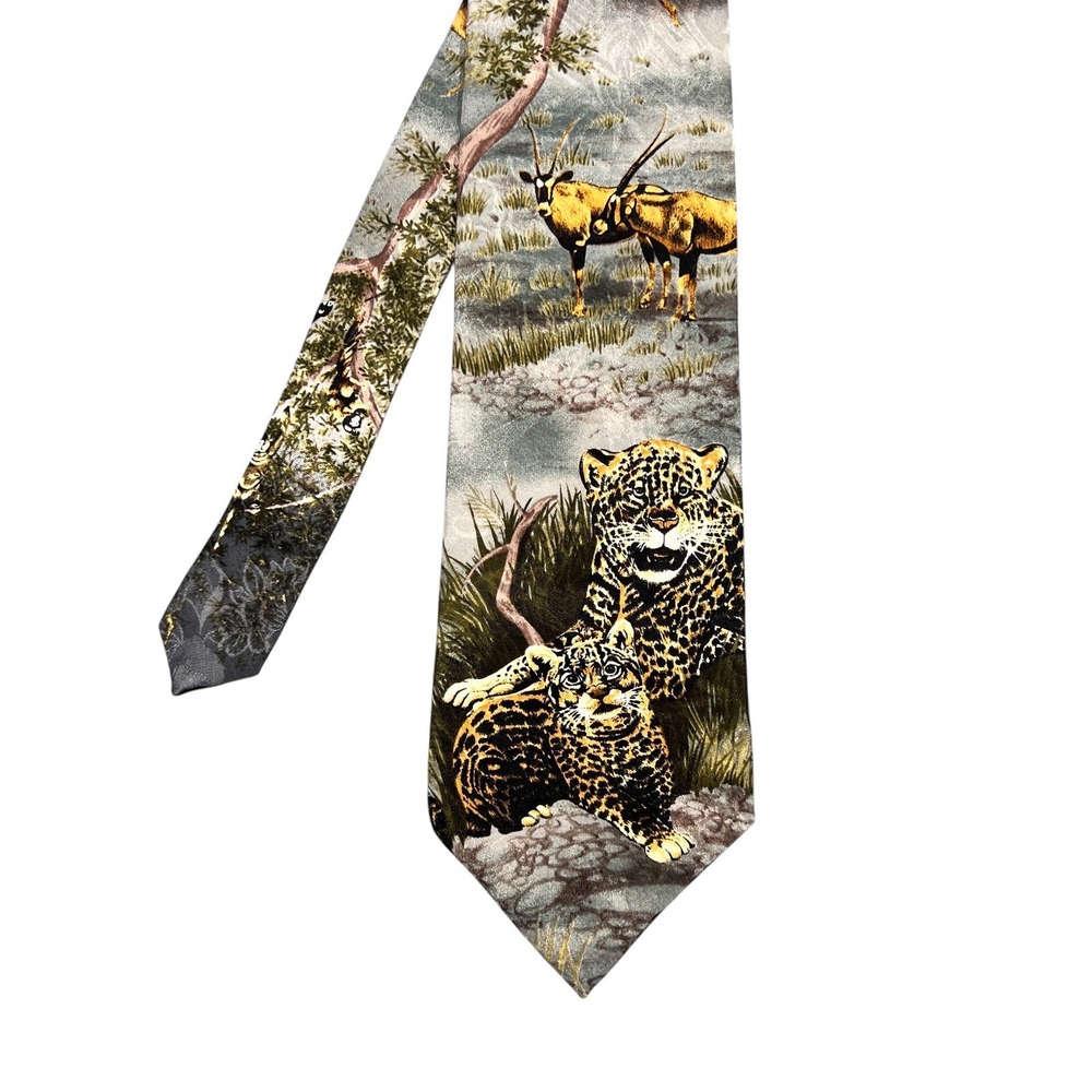 Endangered Species Multicolor Silk Tie Mens OS Edge of the Savannah Africa Print